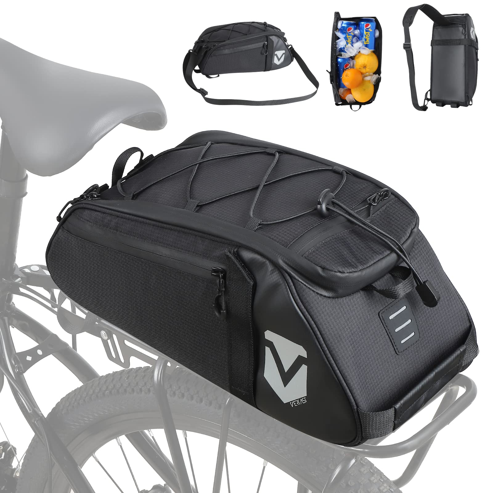 VERTAST Bicycle Bag for Pannier Rack with Cooling Function, 8L Volume, Insulating, Waterproof Pannier Rack Bag with Rain Cover, Bicycle Bags, Shoulder Bag with Backpack Function, (Black5)