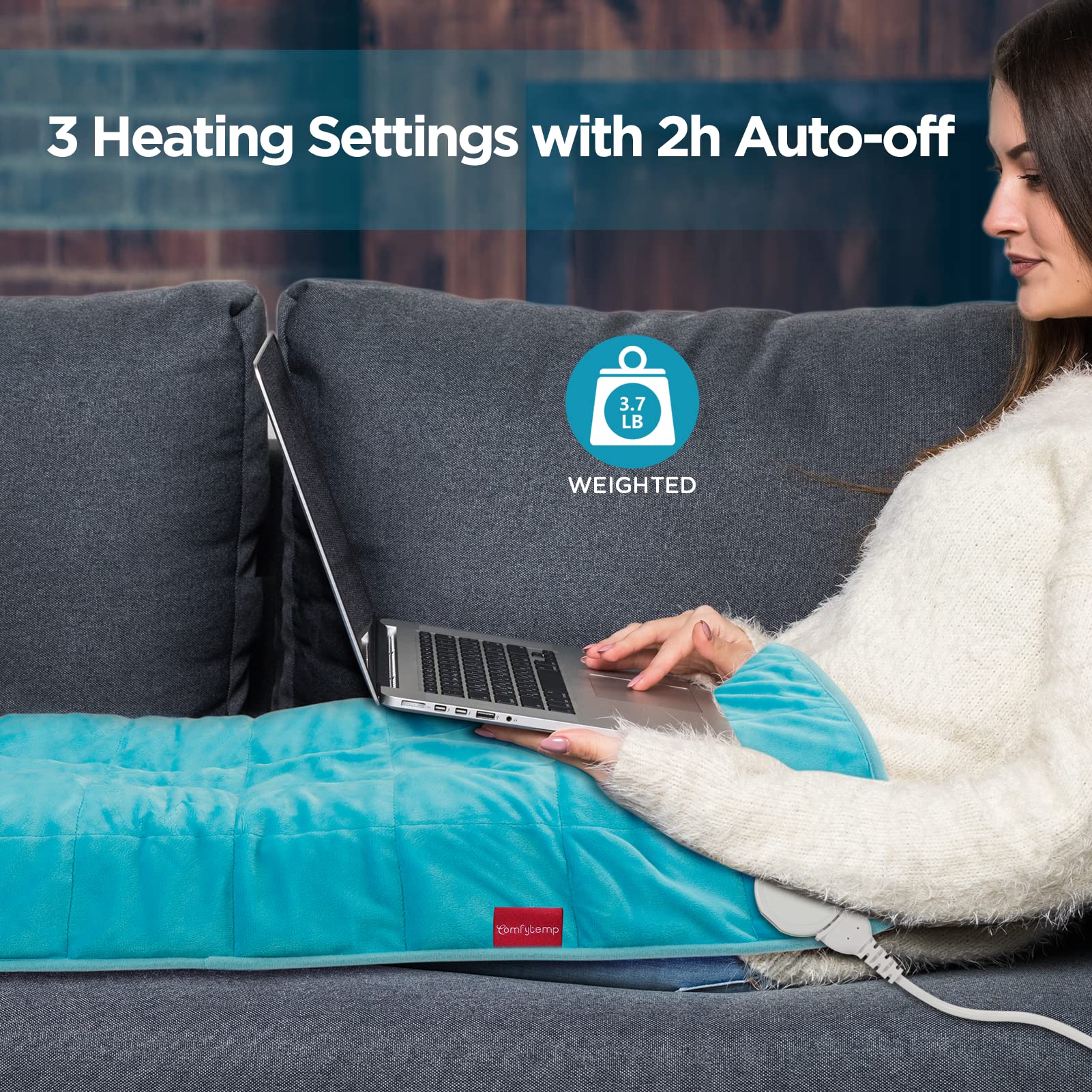 Comfytemp Weighted Heating Pad for Back Pain Relief & Cramps, Mothers Day Gifts for Mom, FSA HSA Eligible, 17'' x 30'' Extra Large Heat Pad, 3.7lb Electric Heated Pad, 2H Auto-Off, Machine Washable