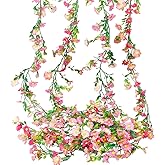 CISDUEO 4 Pcs Artificial Daisy Flowers Vine Silk Flower Garland Spring Fake Flower Vine Hanging Ivy with Pink Daisy Flowers Green Leaves for Wall Party Wedding Arch Floral Decor Home Indoor Outdoor