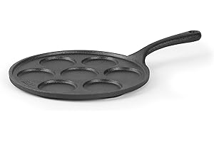 Commercial CHEF Cast Iron Pancake Pan, Silver Dollar Pancake Griddle, Easy to Clean & Heats Evenly, Makes 7 Mini Silver Dollar Pancakes