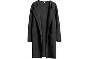 Prinbara Women's Open Front Knit Cardigan Long Sleeve Lapel Casual Solid Classy Sweater Jacket Trench Coats