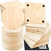 36 Pack Unfinished Wood Coasters, 4 Inch Square & Round Natural Pine Wood Slices for Crafts, Blank Wooden Coaster with Non Sl