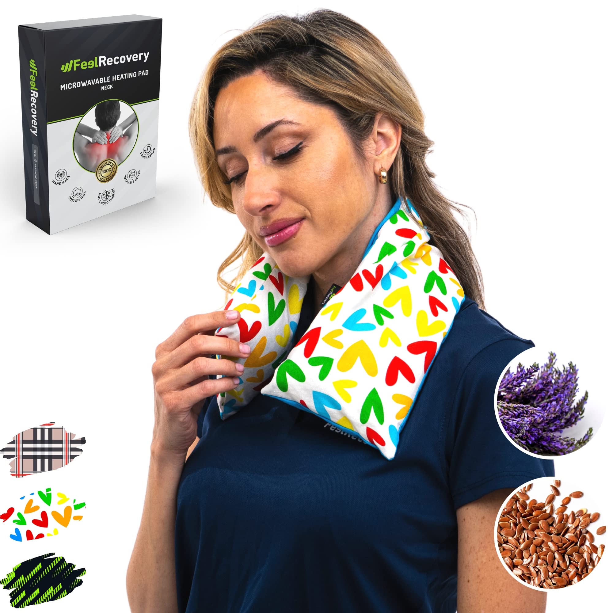 Wheat Bags for Neck Pain Relief - Neck Warmer Microwave (60x15 cm) - Heating Pads Microwave - Hot & Cold Pack Microwavable - Washable Cover, 100% Cotton Fabric & Lavender