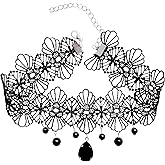 Black Lace Choker Necklace for Women Gothic Necklace with Black Beads Pendant Halloween Party Custume Vintage Lace Collar Choker Goth Jewelry Gifts