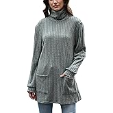 drakloak Long Sleeve Fall Sweater Shirts for Women Turtleneck Dressy Casual Tunic Tops with Pockets Plain Sweatershirts