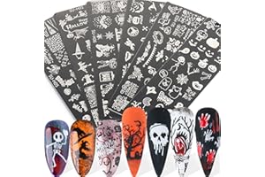 KKUUOO Halloween Nail Stamping Plate Art Stamping Kits DIY Printing Tools with Pumpkin Bat Witch Spider Owl Ghost Face Design Fashion Nail Stamp Art Decoration for Women 6Pcs