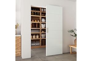 BARNSMITH 32"x86" Concealed Sliding Barn Door with Horizontal Groove and Soft Close Hardware Kits, 6 Panel White Hidden Barn Door, Waterproof Vinyl Wrapped, Fits Opening Width 24"-28", Widely Used