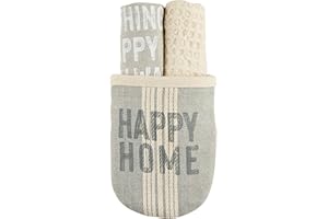 Mud Pie Oven Mitt & Towel Set, Happy Home, 7" x 6"