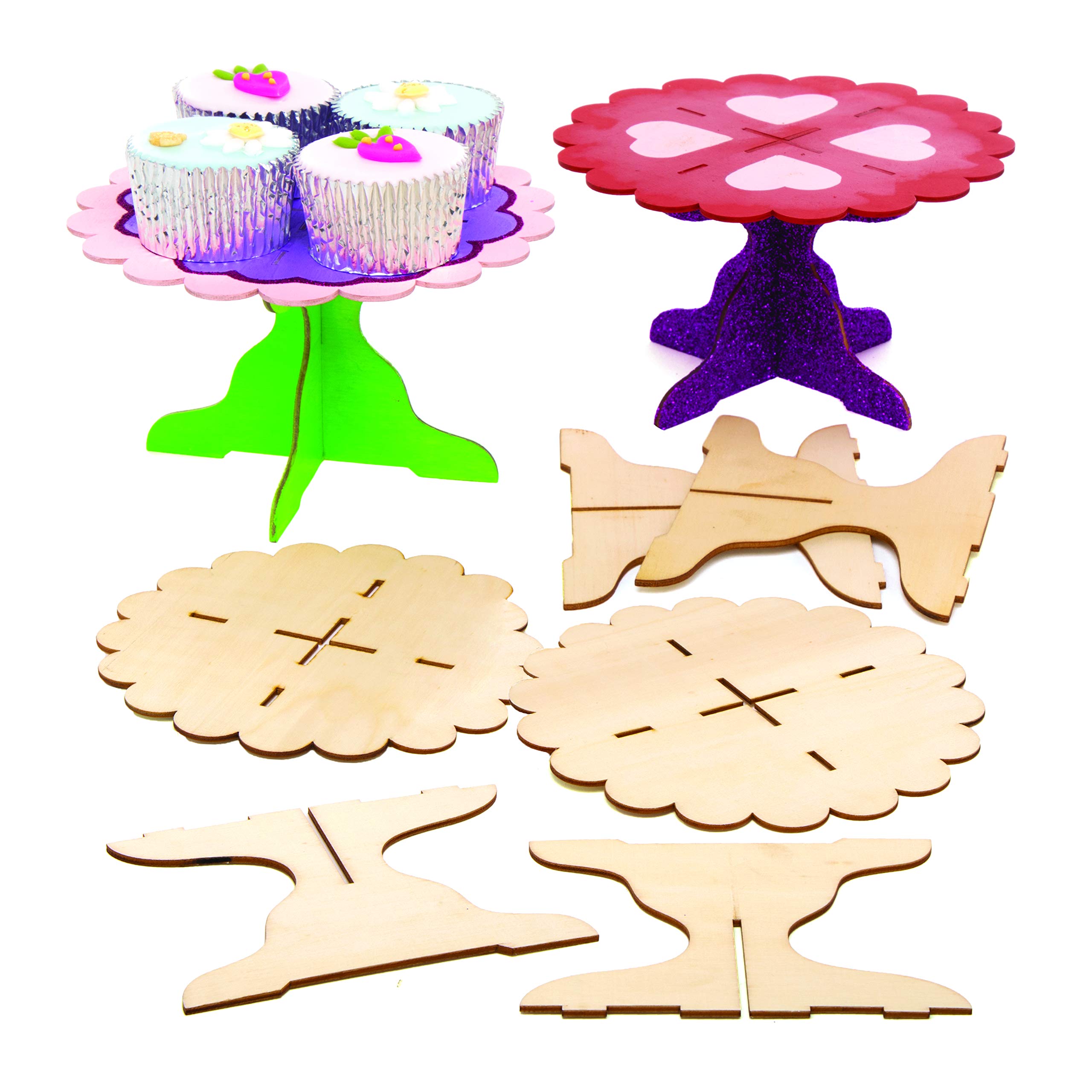 Baker Ross AT396 Wooden Cake Stand Kits - Pack of 3, Easy to Assemble Wooden Cake Stands for Children's Arts and Crafts