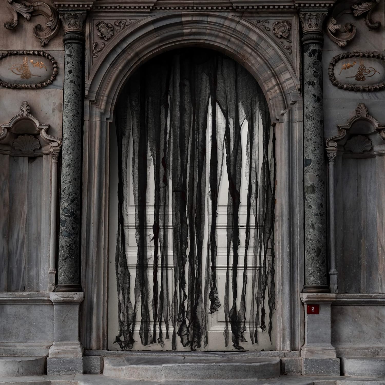 Outdoor Curtains - Watayo 3Pcs Halloween Black Doorway Curtain- 65x39 Inch Creepy Gauze for Door Curtain Decorations- Scary Spooky Cloth for Halloween Party Haunted House Entrance Décor