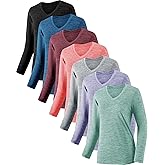 4-7 Pack Long Sleeve Shirts for Women,Moisture Wicking Shirts Long Sleeve Workout Tops for Women V Neck Hiking T-Shirts