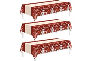 Childom 3 Pack Christmas Tablecloths,Disposable Plastic Tablecloths 54" x 108" Christmas Decorations,Xmas Snowman Table Cloths for Party Supplies,Plastic Table Covers for Home,Dinner,Indoor or Outside