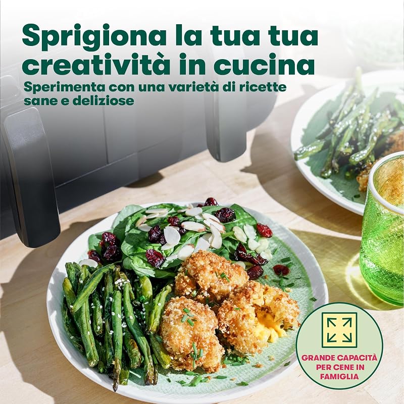 Friggitrice ad Aria Digitale da 8 L, Multifunzione 5-in-1 con Griglia e Cestello Antiaderenti Rimovibili e Lavabili in Lavastoviglie, 1400 Watt, Nero