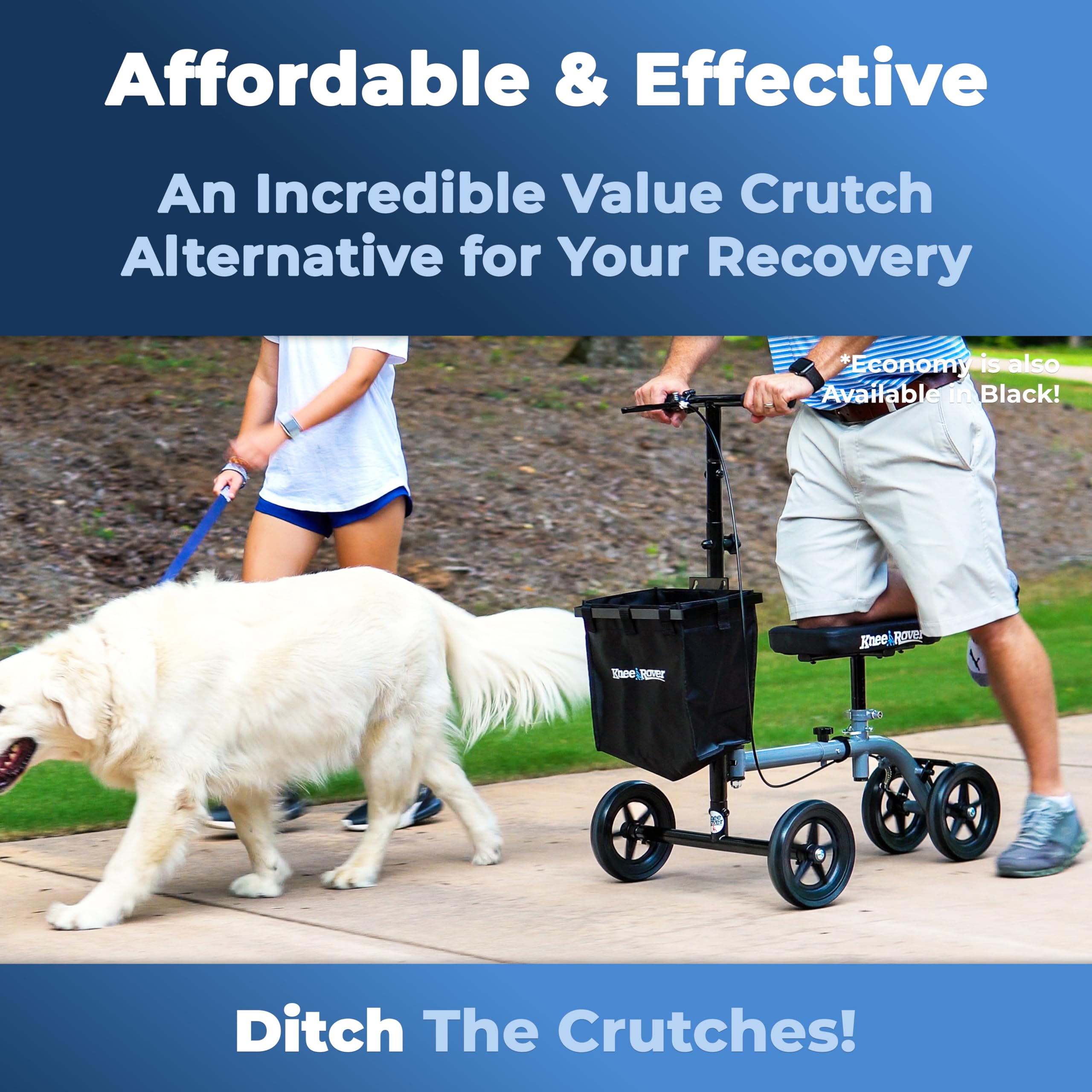 KneeRover Ultra Knee Walker Lightweight Economy Steerable Knee Scooter for Adults for Foot Surgery Broken Ankle Foot Injuries - Knee Rover Scooter for Broken Foot Injured Leg with Basket Gray
