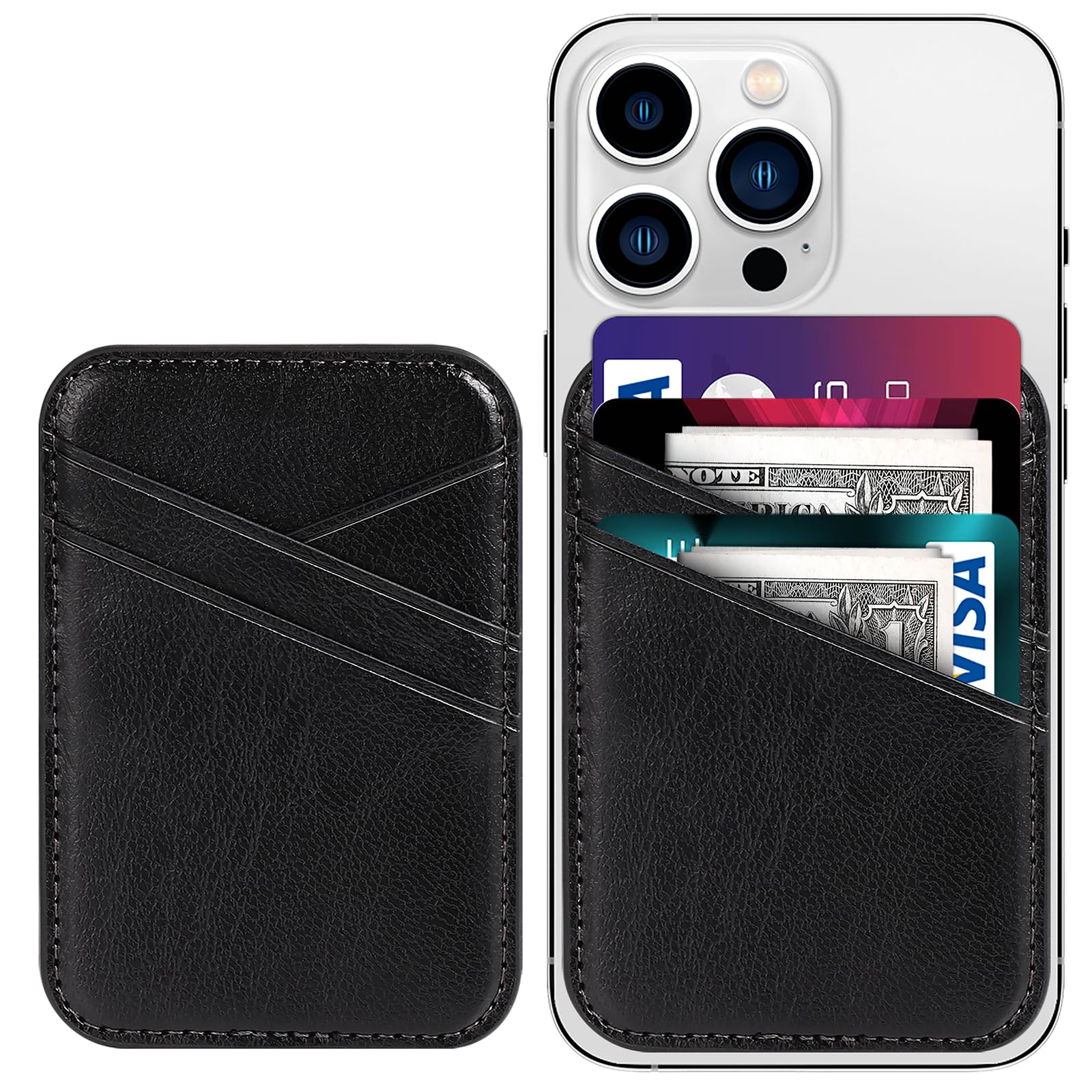 Photo 1 of Miroddi for MagSafe Wallet, Magnetic Wallet for iPhone 17/16/15/14/13/12 Series, 0.12” Ultra-Thin Leather Magnetic Phone Card Holder, 3 Card Slots, Fits 3 Cards, Crazy Horse Leather, Black