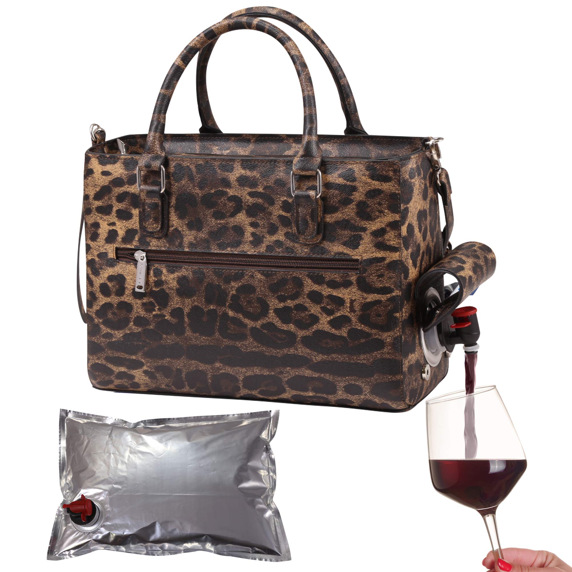Primeware Insulated Drink Purse w/ 3L Bladder Bag | Thermal Hot and Cold Storage | Portable Drinking Dispenser for Wine, Cocktails, Beer, Alcohol | PU Leather Finish (Cougar)