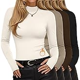 Oakgarden 4 Pack Women's Thermal Mock Turtleneck Tops Fleece Long Sleeve Shirts Undershirt Pullover Tops with Thumb Holes
