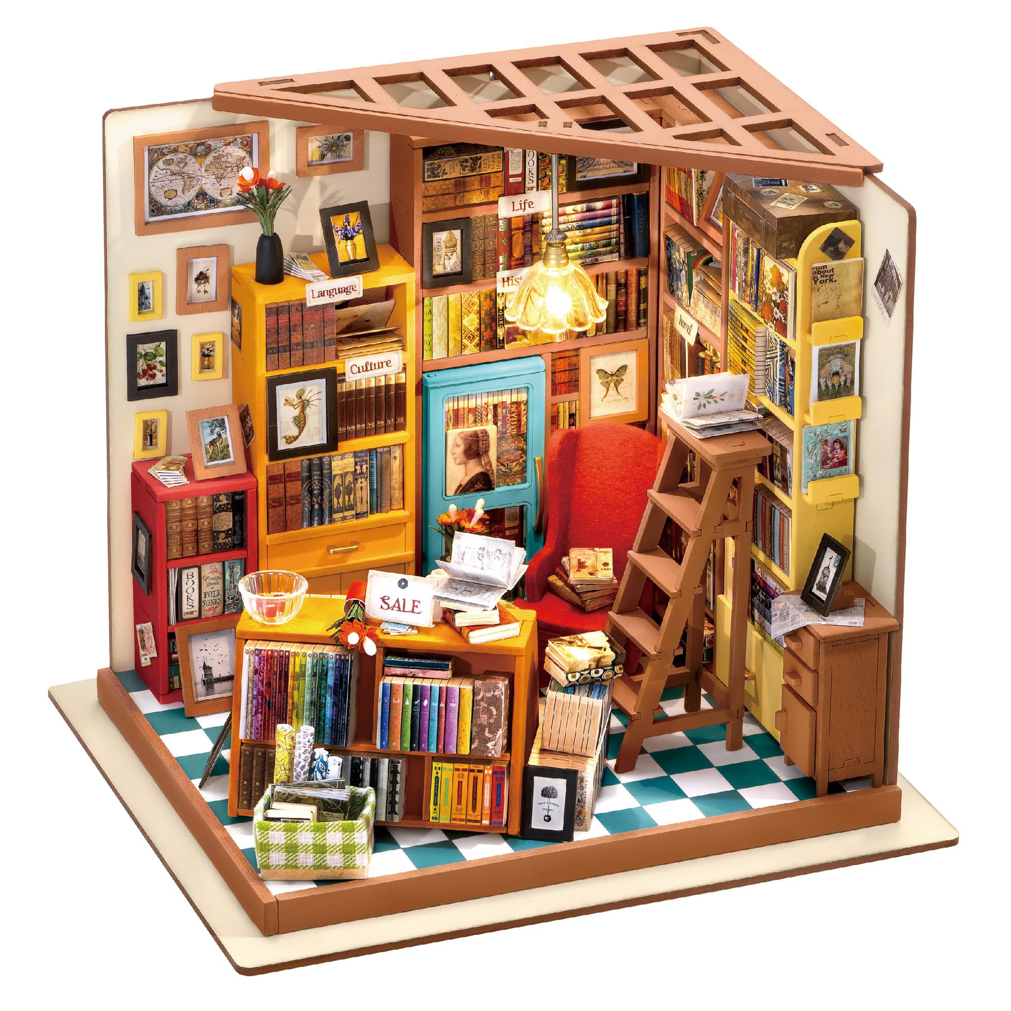 Rolife DIY Miniature Dollhouse Kits Books Store Wooden Dollhouse Model Creative Gifts For Kids, Teens and Adults