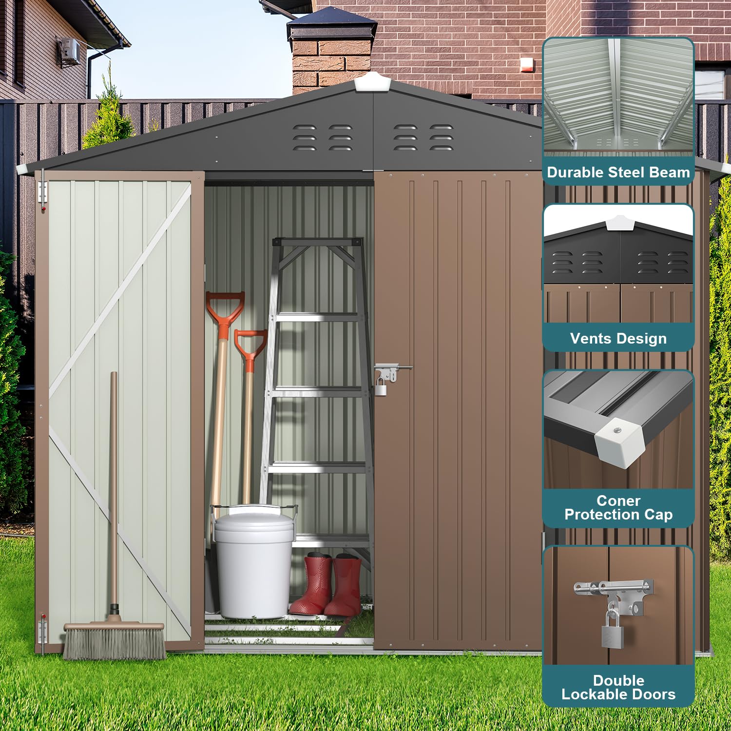 Gizoon Outdoor Storage Shed 6 x 4 FT with Metal Base Frame, Galvanized