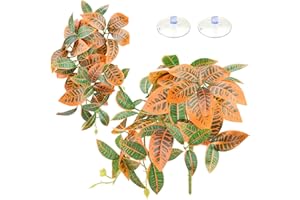 QUOZUO 2 Pack Reptile Plants, Artificial Hanging Plants with Suction Cups, Habitat Decor Plastic Vines Decorations for Bearded Dragons Lizards Snake Geckos Frogs -Gold
