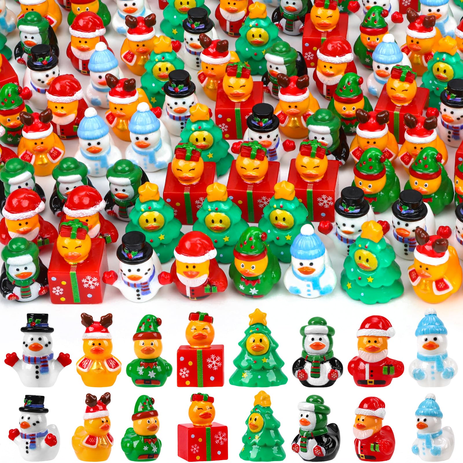 Photo 1 of 120Pcs Christmas Mini Ducks 8 Style Miniature Resin Ducks Bulk Xmas Tree Snowman Santa Reindeer Elf Gift Box Duck Figurines for Christmas Holiday Party Gifts Stocking Fillers Dollhouse Decorations