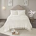 Madison Park Laetitia Lightweight 100% Cotton Quilt Set, Breathable Chenille Tufted, Shabby Chic Boho Medallion Design, Sham, Floral Ivory w/ Tassels, Full/Queen (90 in x 90 in) 3 Piece