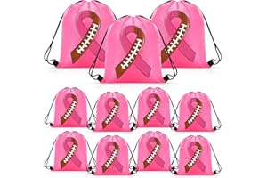 Sunnymove 24 Pcs Football Breast Cancer Awareness Drawstring Backpack 11.81'' x 9.84'' Pink Out Football Game Ribbon Polyester Drawstring Bags for Women Charity Events Party Gifts