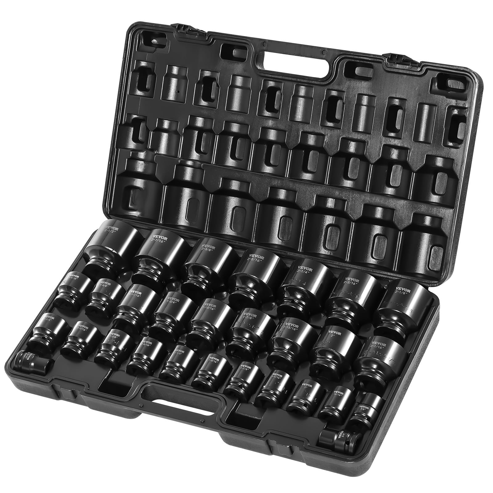 Photo 1 of VEVOR Impact Socket Set 3/4 Inches 29 Piece Impact Sockets, 6-Point Sockets, Rugged Construction, CR-M0, 3/4 Inches Drive Socket Set Impact SAE 3/4 inch - 2-1/2 inch, with a Storage Cage