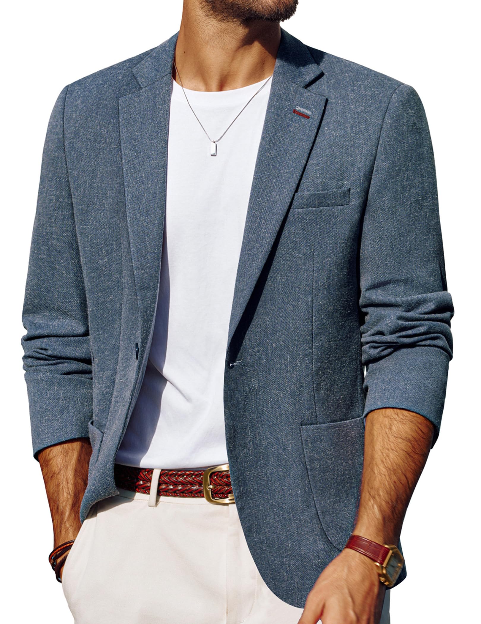 Photo 1 of Mens Casual Blazer Lightweight One Button Suit Jacket Slim Fit Sport Coats Denim Blue size xl