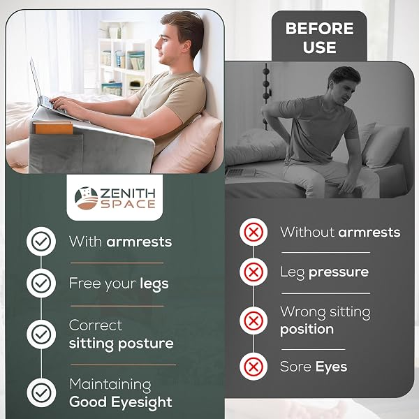 ZENITH SPACE – READING PILLOW FOR LAP TO IMPROVE YOUR READING EXPERIENCE – MEMORY FOAM ADULT GAMING PILLOW FOR BED WITH CUP HOLDER – ALLOW 24–72 HRS TO FULLY EXPAND – MAXIMIZING YOUR COMFORT