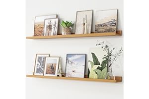 FLYJOE Picture Ledge Shelf, Floating Shelves Set of 2, 48 Inches Long Large Nursery Book Shelves for Toys Storage, Kids Bookshelf Wall Mounted for Living Room Bedroom Decor Books Photo Frames, Natural Oak