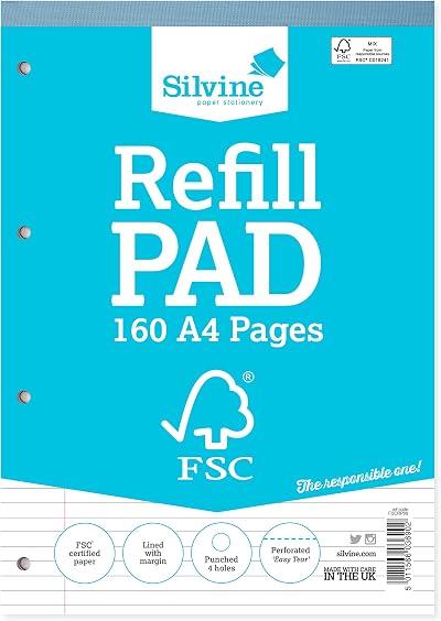 Silvine A4 Everyday FSC Refill Pad 160 Pages Lined with Margin Blue