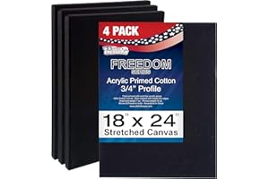 U.S. Art Supply 18 x 24 inch Black Stretched Canvas 12-Ounce Primed, 4-Pack - Professional Artist Quality 3/4" Profile, 100% Cotton, Heavy-Weight, Gesso - Painting, Acrylic Pouring, Oil Paint