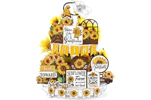 Seeloowy 26 Pcs Summer Sunflower Tiered Tray Decoration Set Gnome Wood Signs Summer Kitchen Decoration Rustic Farmhouse Tiered Tray Table Decorations for Spring Home Party