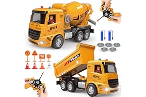 MLcnleS RC Construction Vehicles Trucks for Boys 6-12 - Remote Control Dump Truck and RC Cement Mixer with Rechargeable, Sand Toys for Imaginative Play, Birthday for Toddlers Boys and Girls