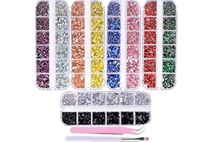 editTime 10500 Pieces Nail Art Rhinestones Crystals AB Flatback Rhinestones Stones Gems with Pick Up Tweezer and Brush for Nail Art Makeup Shoes Clothes Crafts (kit-1)