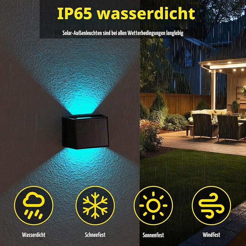 LED Solarlampen für Außen Wand 2 Stück RGB 8 Farben Solar Wandleuchte