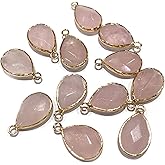 LE SKY 10 Pcs natural stone pendants faceted waterdrop shape rose quartz stone chakra healing pink crystal stone pendant charms for jewelry making necklace bracelet 14x22mm