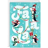 Hallmark Bulk Glittery Holiday Boxed Cards (40 Cards and 40 Envelopes) Fa La La Skiing Penguins, Donut, Pink Garland
