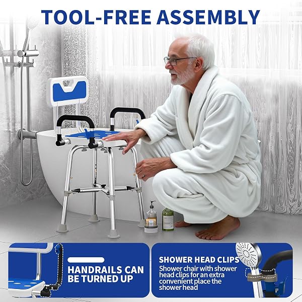 SHOWER CHAIR FOR SENIORS ELDERLY HANDICAP DISABLED OR BARIATRIC ADULTS, HEAVY DUTY 500 LBS,BENCH SEAT FOR INSIDE SHOWER STALL AND BATHROOM BATH TUB WITH ARMS AND BACK ADJUSTABLE STOOL CHAIRS