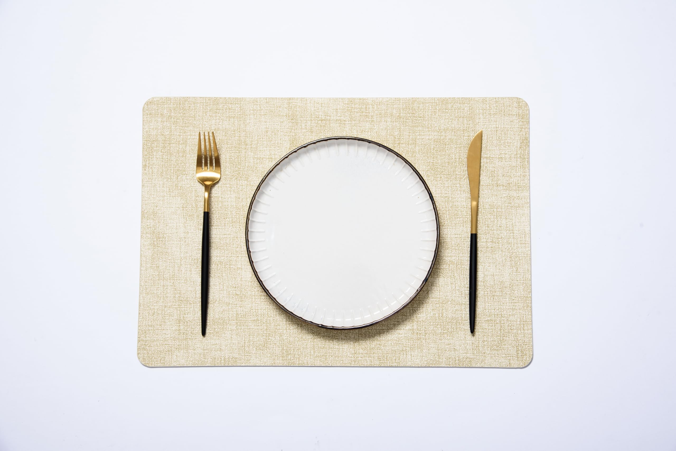 Photo 1 of Punkspace Faux Leather Placemats Set of 6,Waterproof Heat Resistant Table Mats for Dining Table,Easy to Clean,17.7" x 11.8",Beige