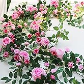 6FT Bendable Flower Garland Hanging Floral Garland Spring Rose Vine Garland for Weding Home Room Wall Arc Decor (Pink, 2pcs)