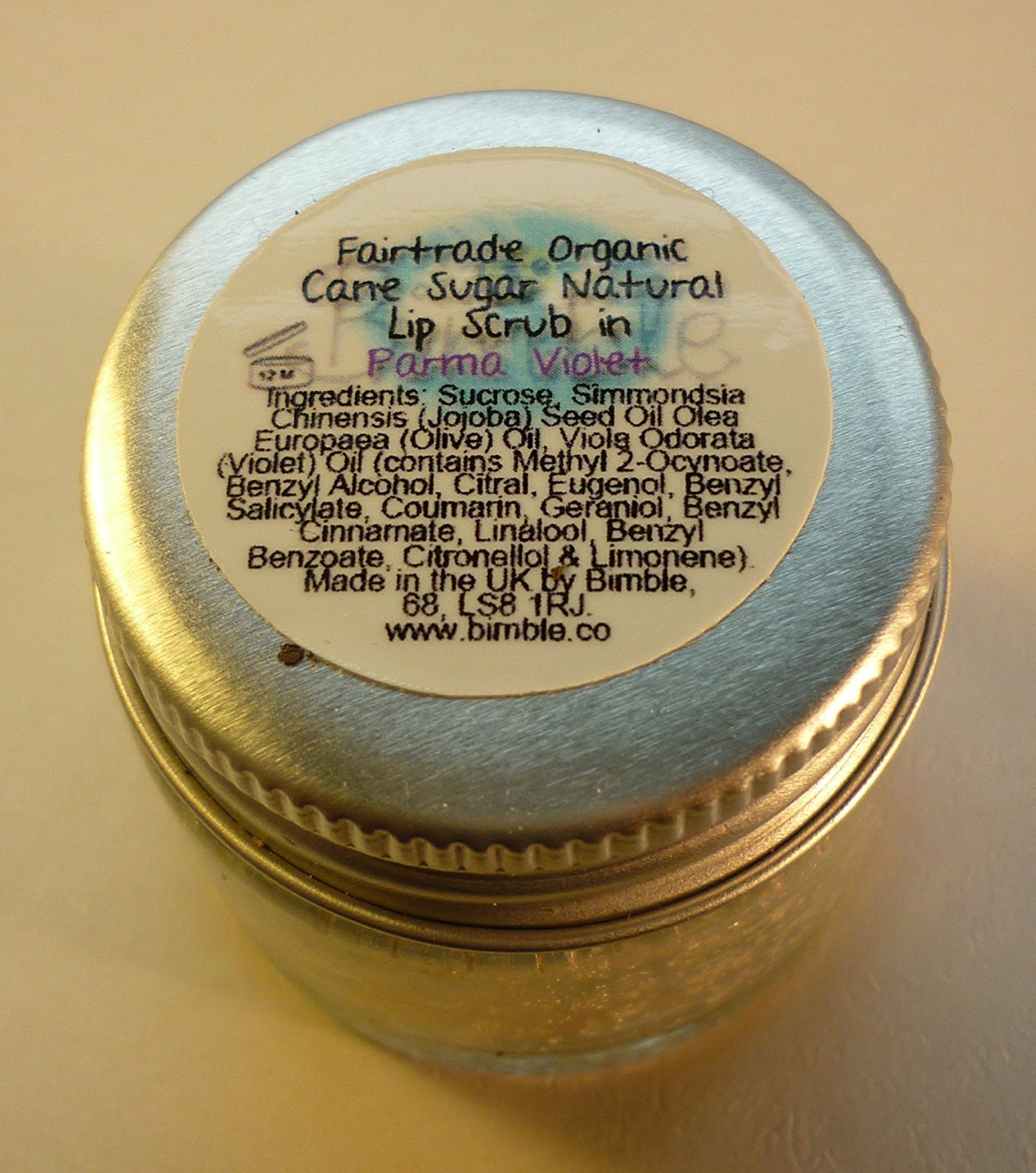 Bimble Organic Raw Cane Sugar Natural Lip Scrub 25g - Parma Violet Flavour