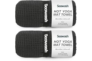 SOOWASH Hot Yoga Towel,Microfiber Yoga Mat Towels Non Slip for Hot Yoga Absorbent Microfiber Sweat Anti-Slip Cover,Bikram,Pilates,Exercise,Fitness 24 inch X 72 inch Black 2 Pack