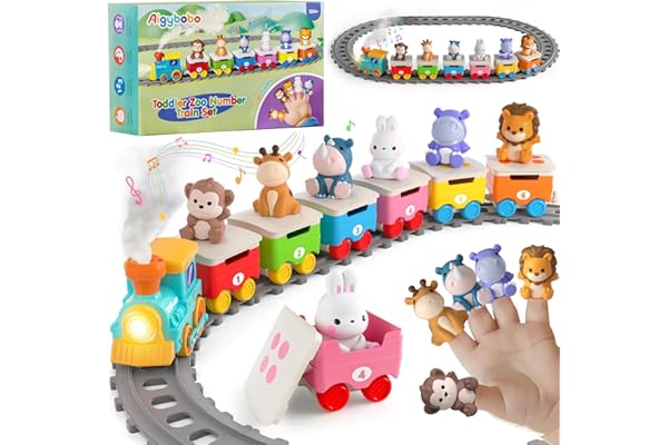 Toddler Toys for 1 2 3 Year Old, Electric Zoo Animal Train Set with Music, Lights & Steam, Montessori Counting, Matching & So