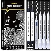 HNIHUY White Ink Pens, Fine Point White Gel Pens, Brush Tip Acrylic Markers, Dual-Tip Opaque Paint Pens for Black Paper Drawi