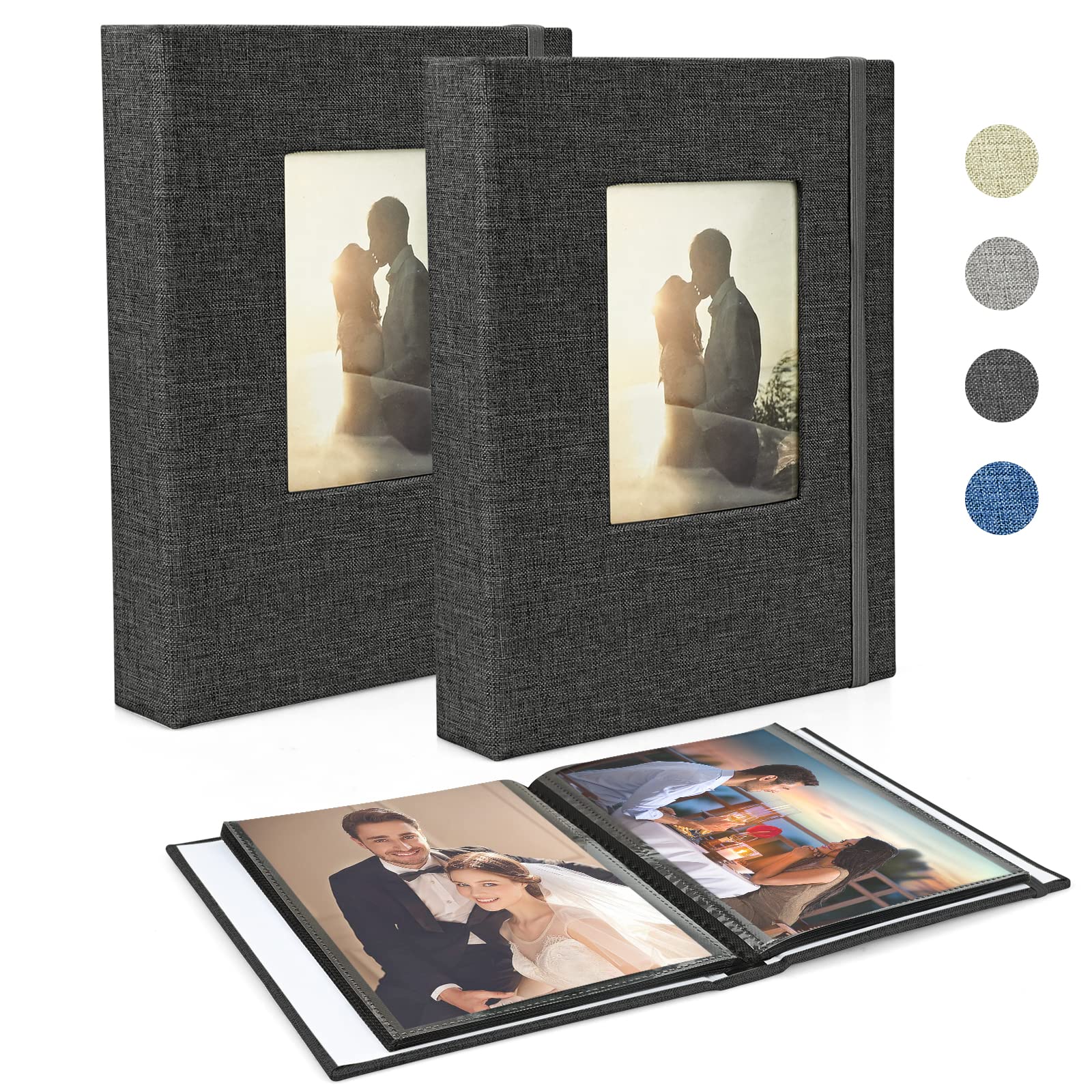 Klein Mini Linen Photo Album 13 x 18 cm, 2 Packs of 26 Black Pages and 52 Photos - Slip-in Album for Baby, Valentine's Day and Birthdays