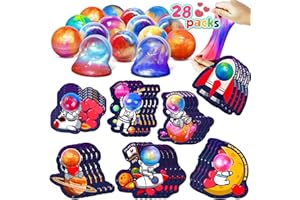Eunvabir 28 Packs Valentines Cards for Kids Classroom Gifts with Galaxy Slime Ball, Valentine Day Party Favors Toys Exchange Pack, Valentine’s Greeting Cards with Stress Relief Fidget Slime