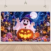 Halloween Backdrop Banner Ghost Pumpkin Halloween Party Decor 5.9×3.6ft | Happy Halloween Photo Backdrop Banner For Trick or Treat Spooky Halloween Party Decoration Wall Hanging 71×43inch Polyester