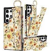 Petitian for Samsung Galaxy S25 Ultra Case with Wallet - Women Girls Cute Girly Aesthetic Unique Design Leather Credit Card Holder Cardholder Stand Wristband for S25 Ultra, Sunflower